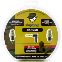 Ranger Earplug Headphones Black Earbuds and Tan Cord with Interchangeable Green Foam and Silicone Earplugs