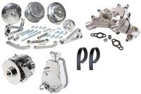 Standard-Mount Serpentine Conversion Kit Small Block Chevy, Long Water Pump [Chrome Finish]
