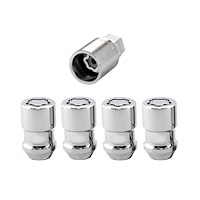 24130 Locking Lug Nuts, Chrome Cone Seat Style Thread Size: 1/2-20 Key Hex Size: Dual Includes 4 Lug Nuts & 1 Key