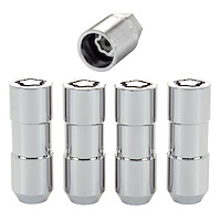 24134 Locking Lug Nuts, Chrome Cone Seat-Duplex Style Thread Size: 9/16-18 Key Hex Size: 7/8" Includes 4 Lug Nuts & 1 Key