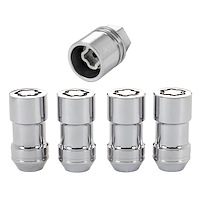 24234 Locking Lug Nuts, Chrome Cone Seat Style Thread Size: 9/16-18 Key Hex Size: 7/8" Includes 4 Lug Nuts & 1 Key