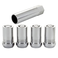 25115 Locking Lug Nuts, Chrome Cone Seat-Tuner Style Thread Size: M14 x 1.50 Key Hex Size: 22mm Includes 4 Lug Nuts & 1 Key