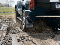 NO DRILL MUDFLAPS BLACK DODGE RAM TRUCK 1500 2009-2014 WITH FENDER FLARES; A PLASTIC ROCK CHIP TRIM