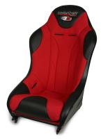 572032 2 in. WIDER 3G-4 Seat w/DirtSport Stitch Pattern, Black with Red Fabric Center and Red Side Panels, Black Band