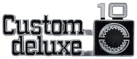 349682 CUSTOM DELUXE 10 Front Fender Emblem for 1975-1980 Chevy Trucks, Suburban