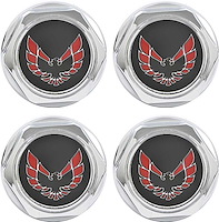 Center Hub Cap Insert Set for 1982-1992 Pontiac Firebird [4-PC, Chrome/Red]
