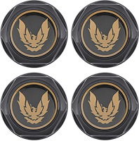 748675 Wheel Center Caps 1982-92 Firebird; Black; Gold Emblem; Without Metal Clips; 4-Piece Set