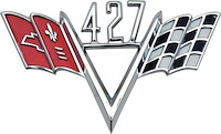 FE427 427 Crossed Flags; Front Fender Emblem