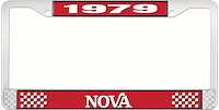 License Plate Frame 1979 Nova Style 2 Red & Chrome with White Lettering