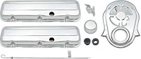T3047 Chevrolet Engine Dress Up Set; Big Block; Low Profile Valve Covers; Timing Cover; Chrome