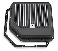 Finned Transmission Oil Pan for GM TH350 [Stock Depth, Black Aluminum]