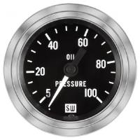 Deluxe-Series Oil Pressure Gauge, 2-1/16 in. Diameter, Mechanical - Black Facedial