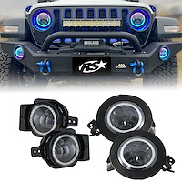 RS9JL4-C Chasing Version 9 in. Adapted HeadLights & 4 in. FogLights ColorSMART Combo Complete RGB Multi-Color Kit, 2018+ Jeep JL
