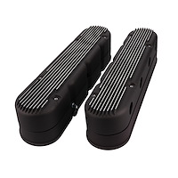 JM8082-2BK Valve Covers, Finned Cast Alum., w/ Coil Covers LS, Black