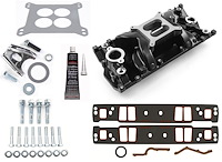 1-147-012 MidRise Air Intake Manifold Kit for Small Block Chevy 350 Vortec [Black Finish]