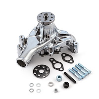 PCE195.1005.04 Long Water Pump, Small Block Chevy 350, High-Volume [Chrome]