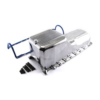 PCE300.1098 Chevy SBC 350 2Pc Rms 1980 1985 Polished Finned Aluminum Oil Pan and Gasket Kit
