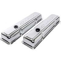 Chrome Short Valve Covers with Embossed Bowtie & Chevrolet Emblem for 1958-1986 Small Block Chevy