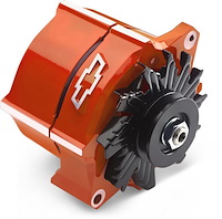 141-148 Slant-Edge Alternator with Raised Bowtie Emblem for Chevy Small Block, Big Block V8 Engines [Orange]