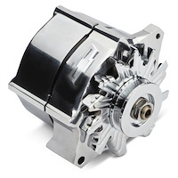 141-151 Slant-Edge Alternator with Raised Bowtie Emblem for Chevy Small Block, Big Block V8 Engines [Polished]