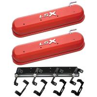 141-257 Die-Cast Slant-Edge Valve Cover Kit for GM Gen III/IV LS Engines w/Raised LSX Logo [Orange]