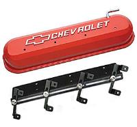 141-261 Die-Cast Slant-Edge Valve Cover Kit for GM Gen III/IV LS Engines w/Raised Chevrolet Logo [Orange]