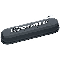 141-262 Die-Cast Slant-Edge Valve Covers for GM Gen III/IV LS Engines w/Raised Chevrolet Logo [Black Crinkle]