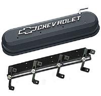 141-262 Die-Cast Slant-Edge Valve Covers for GM Gen III/IV LS Engines w/Raised Chevrolet Logo [Black Crinkle]