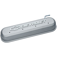 141-263 Die-Cast Slant-Edge Valve Covers for GM Gen III/IV LS Engines w/Raised Chevrolet Logo [Gray Crinkle]