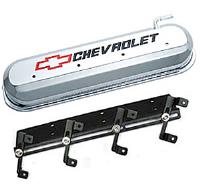 141-265 Die-Cast Slant-Edge Valve Cover Kit for GM Gen III/IV LS Engines w/Recessed Black, Red Chevrolet Logo [Chrome]