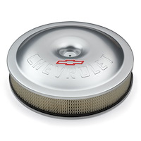 Super-Light 14"x3" Aluminum Air Cleaner Kit with Embossed Bowtie & Chevrolet Emblem in Clear Anodized Finish