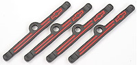 Bowtie Black Crinkle Valve Cover Hold Downs for 1958-1986 Small Block Chevy & V6/90° in Black Crinkle Finish with Red Emblem