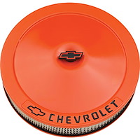 Classic Chevrolet 14"x3" Air Cleaner Kit with Bowtie & Chevrolet Emblem in Chevy Orange Finish