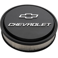 Slant-Edge Round Air Cleaner Kit for Carburetors [14 in. Diameter, Black Crinkle, Chevrolet Emblem]