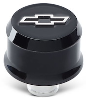 141-849 Slant-Edge Aluminum Chevy Bowtie Push-In Air Breather Cap [Liquid Black]