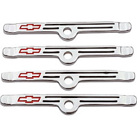 Valve Cover Hold-Down Clamps for Small Block Chevy [Chrome, Recessed Red Bowtie Emblem]