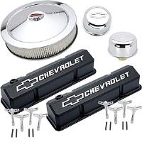 1958-1986 Small Block Chevy Engine Dress-Up Kit with Raised Emblems in Black Crinkle Finish