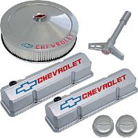 1958-1986 Small Block Chevy Engine Dress-Up Kit with Recessed Emblems in Metallic Gray Finish