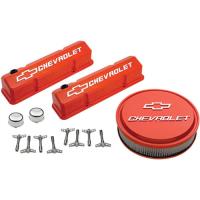 1958-1986 Small Block Chevy Engine Dress-Up Kit with Raised Emblems in Chevy Orange Finish
