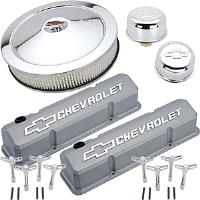 1958-1986 Small Block Chevy Engine Dress-Up Kit with Raised Emblems in Cast Gray Crinkle Finish