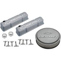 1958-1986 Small Block Chevy Engine Dress-Up Kit with Raised Emblems in Cast Gray Crinkle Finish