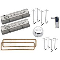 1958-1986 Small Block Chevy Engine Dress-Up Kit with Raised Emblems in Natural As-Cast Finish