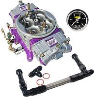 Race Series 1050 CFM Drag Race Gasoline Carburetor Kit w/Black -8AN Dual Feed Fuel Line and Gauge