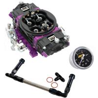 Race Series 1050 CFM Drag Race Gasoline Carburetor Kit [Black Teflon Finish] w/-6AN Dual Feed Fuel Line and Gauge