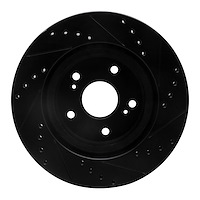 E-Line Drilled & Slotted Black Brake Rotor, 2006-2017 Suzuki, Position: Front Left
