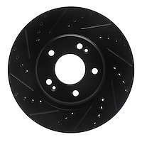E-Line Drilled & Slotted Black Brake Rotor, Fits Select Kia/Hyundai/Genesis, Position: Front Left