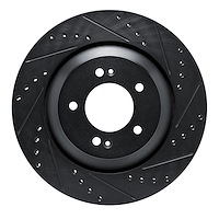 E-Line Drilled & Slotted Black Brake Rotor, Fits Select Kia/Hyundai/Genesis, Position: Rear Right