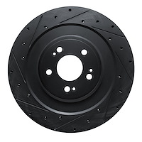 E-Line Drilled & Slotted Black Brake Rotor, Fits Select Kia/Hyundai/Genesis, Position: Rear Left
