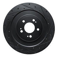 E-Line Drilled & Slotted Black Brake Rotor, Fits Select Kia/Hyundai/Genesis, Position: Rear Right
