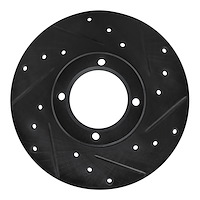 E-Line Drilled & Slotted Black Brake Rotor, 1980-1983 Subaru, Position: Front Right